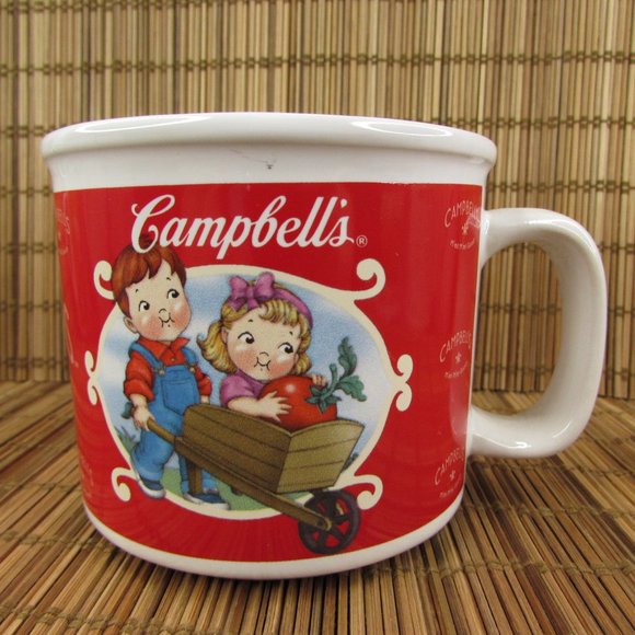 Campbells Tomato Soup Mug Girl Wheelbarrow 2002 Houston Harvest Coffee Mug Cup - Picture 1 of 8